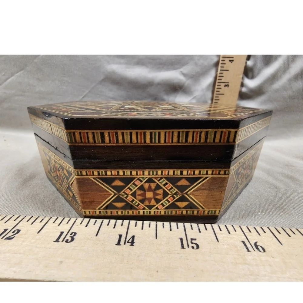 Handmade Inlaid Trinket Stash Jewelry Box Bone Inlaid Sacred Geometric Decor